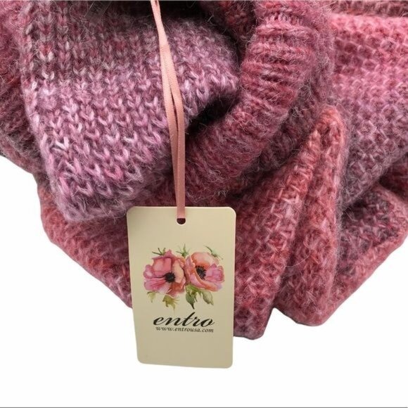 NEW ENTRO Ombre Turtleneck Sweater Sunset Stripe Drop Shoulders Pink Women's L - Picture 8 of 10